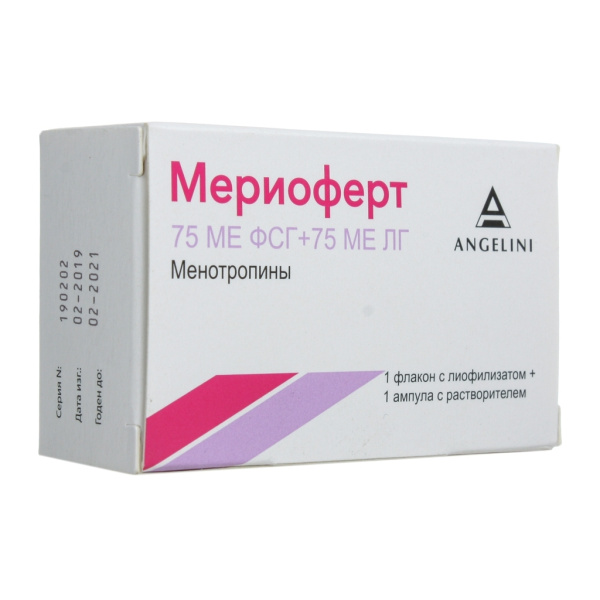 Мериоферт лиофилизат для приготовления раствора для внутримышечного и подкожного введения 75МЕ ФСГ+75МЕ ЛГ x 75МЕ №1 фото в интернет-аптеке "Фармсервис"
