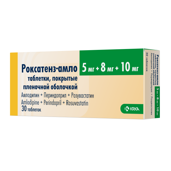 Роксатенз-амло таблетки, покрытые плёночной оболочкой 5мг+8мг+10мг №30 фото в интернет-аптеке "Фармсервис" Роксатенз-амло таблетки, покрытые плёночной оболочкой 5мг+8мг+10мг №30 фото в интернет-аптеке "Фармсервис"