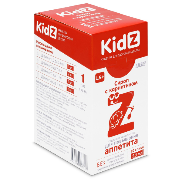 Kidz сироп с карнитином д/аппетита стик-пакет 2,5мл №20 фото в интернет-аптеке "Фармсервис" Kidz сироп с карнитином д/аппетита стик-пакет 2,5мл №20 фото в интернет-аптеке "Фармсервис"