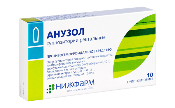 Анузол суппозитории ректальные 20мг+100мг+50мг №10 фото в интернет-аптеке "Фармсервис"