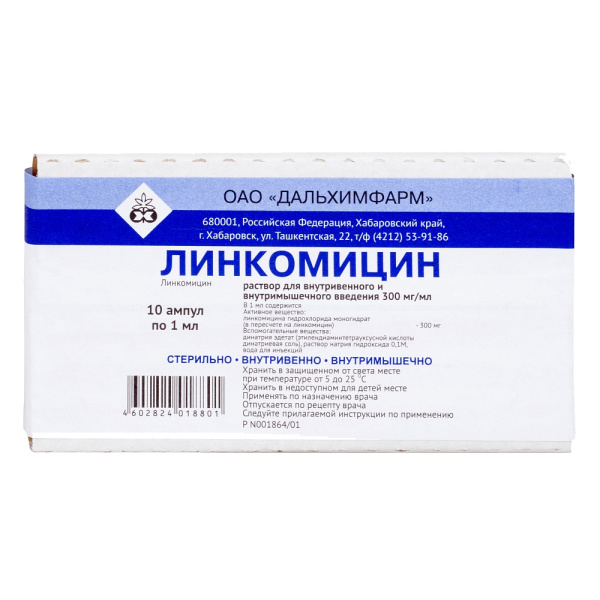 Линкомицин раствор для внутривенного и внутримышечного введения 300мг/мл x 1мл №10 фото в интернет-аптеке "Фармсервис"