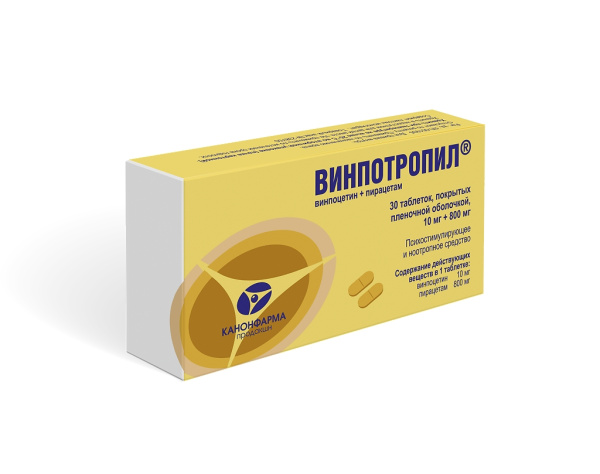 Винпотропил таблетки, покрытые плёночной оболочкой 10мг+800мг №30 фото в интернет-аптеке "Фармсервис"