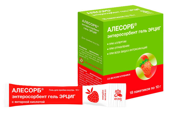 Алесорб Энтеросорбент гель ЭРЦИГ стик (гель для приема внутрь) 10г №18 (клубника) фото в интернет-аптеке "Фармсервис"
