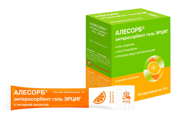 Алесорб Энтеросорбент гель ЭРЦИГ стик (гель для приема внутрь) 10г №18 (апельсин) фото в интернет-аптеке "Фармсервис"