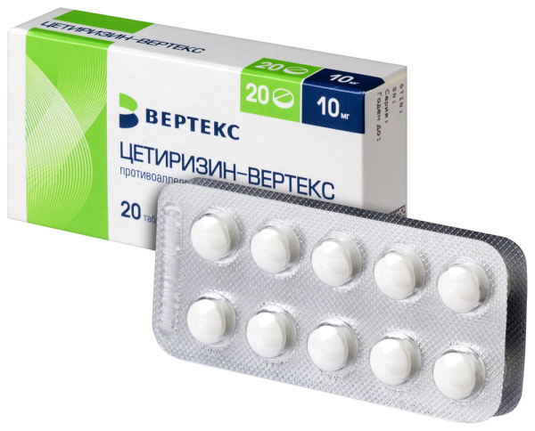 Цетиризин-ВЕРТЕКС таблетки, покрытые плёночной оболочкой 10мг №20 фото в интернет-аптеке "Фармсервис" Цетиризин-ВЕРТЕКС таблетки, покрытые плёночной оболочкой 10мг №20 фото в интернет-аптеке "Фармсервис"