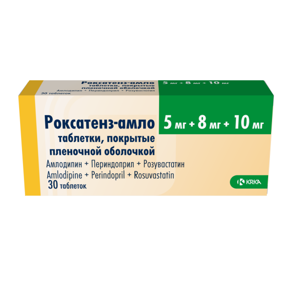 Роксатенз-амло таблетки, покрытые плёночной оболочкой 5мг+8мг+10мг №30 фото в интернет-аптеке "Фармсервис" Роксатенз-амло таблетки, покрытые плёночной оболочкой 5мг+8мг+10мг №30 фото в интернет-аптеке "Фармсервис"
