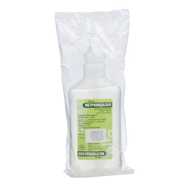 Метронидазол раствор для инфузий 500мг/100мл x 100мл №1 фото в интернет-аптеке "Фармсервис"