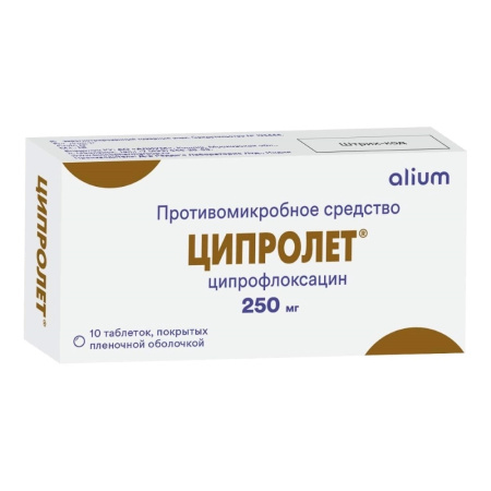 Ципролет таблетки, покрытые плёночной оболочкой 250мг №10 детальное фото в интернет-аптеке "Фармсервис"
