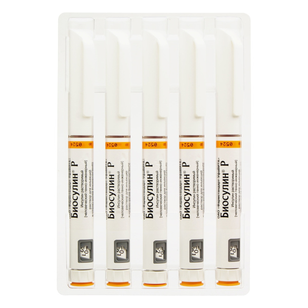 Биосулин Р раствор для инъекций 100МЕ/мл x 3мл №5 фото в интернет-аптеке "Фармсервис"