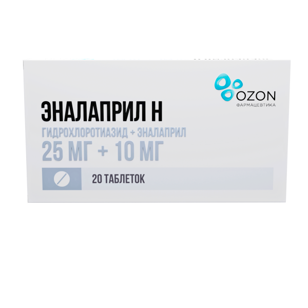 Эналаприл Н таблетки 25мг+10мг №20 фото в интернет-аптеке "Фармсервис"