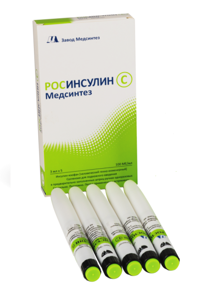 Росинсулин С Медсинтез суспензия для подкожного введения 100МЕ/мл x 3мл №5 фото в интернет-аптеке "Фармсервис"
