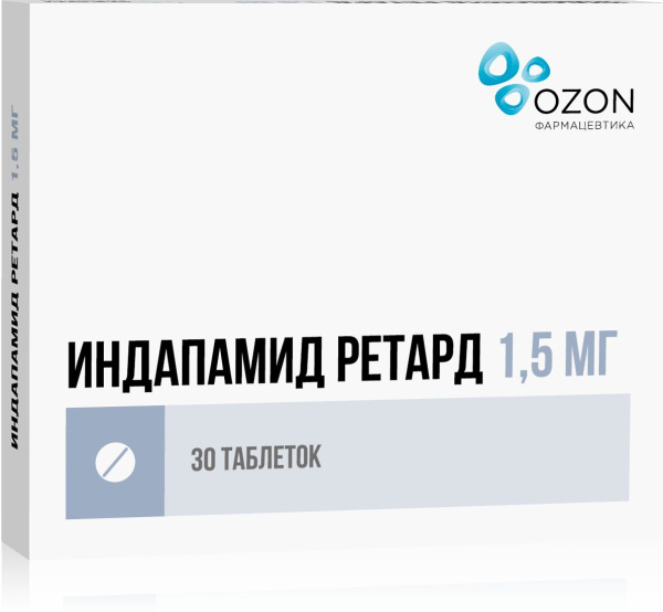 Индапамид ретард таблетки с пролонгированным высвобождением, покрытые пленочной оболочкой 1.5мг №30 фото в интернет-аптеке "Фармсервис"