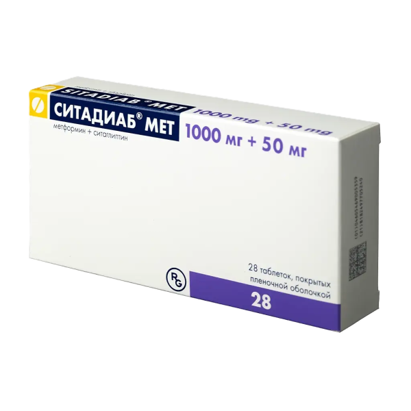 СИТАДИАБ МЕТ таблетки, покрытые плёночной оболочкой 1г+50мг №28 фото в интернет-аптеке "Фармсервис"