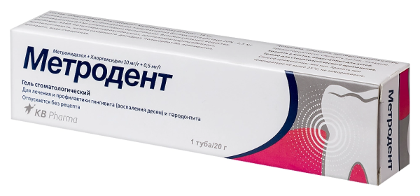 Метродент гель стоматологический 10мг/г+0.5мг/г x 20г №1 фото в интернет-аптеке "Фармсервис"