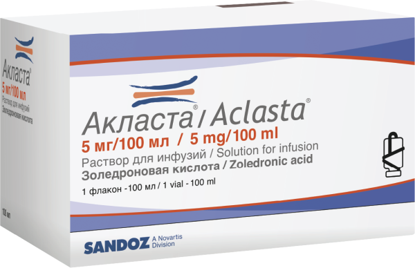 Акласта раствор для инфузий 5мг/100мл x 100мл №1 фото в интернет-аптеке "Фармсервис"