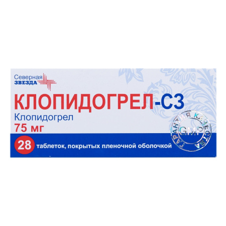 Клопидогрел-СЗ таблетки, покрытые плёночной оболочкой 75мг №28 детальное фото в интернет-аптеке "Фармсервис"