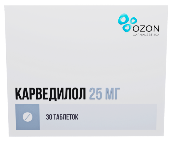 Карведилол таблетки 25мг №30 фото в интернет-аптеке "Фармсервис"