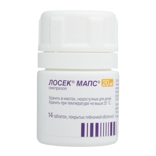 Лосек МАПС таблетки, покрытые плёночной оболочкой 20мг №14 фото в интернет-аптеке "Фармсервис"