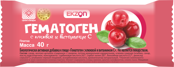 Гематоген с клюквой и витамином С плитка 40 г фото в интернет-аптеке "Фармсервис"